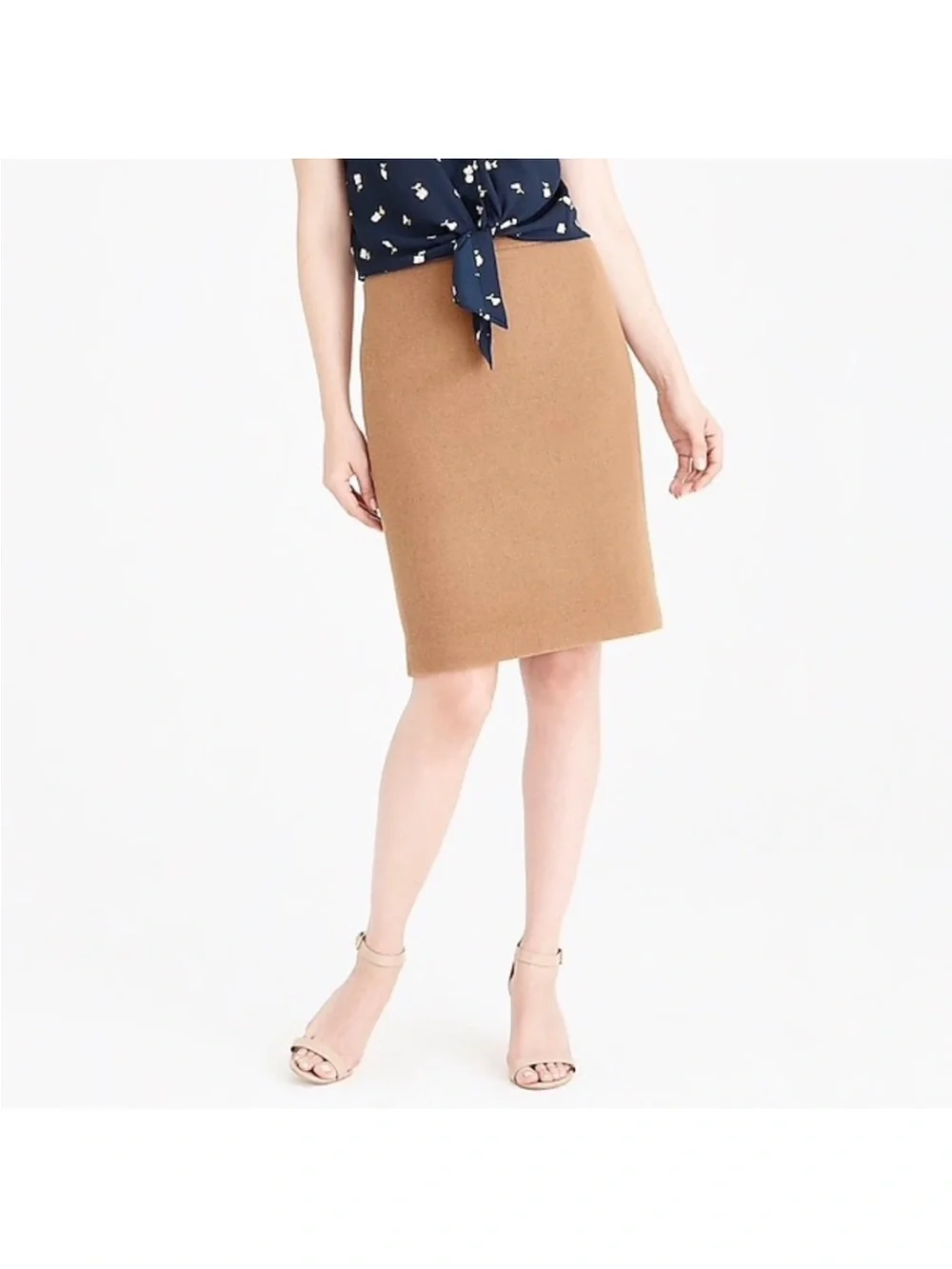 J. Crew Double-Serge Wool Classic Preppy Pencil Skirt In Camel/Tan Size 8 NWT